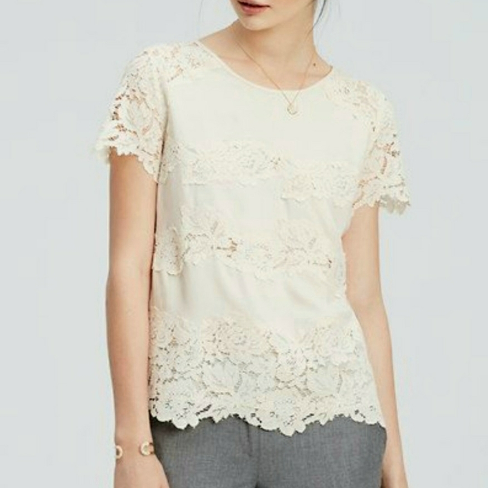 Ann Taylor Cream Lace Short-Sleeve Blouse